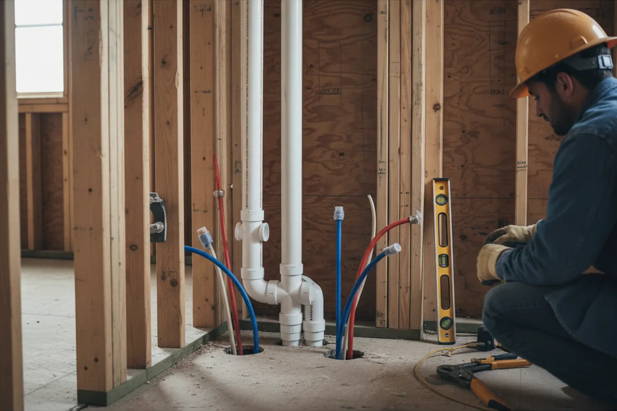 Drain and supply rough-in during Leak Detection in Eighty Four